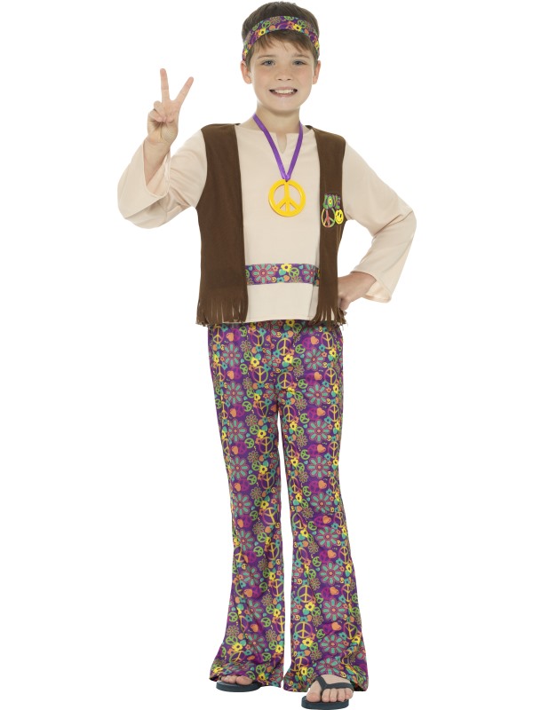 Hippie Boy Costume, with Top, Attached Waistcoat