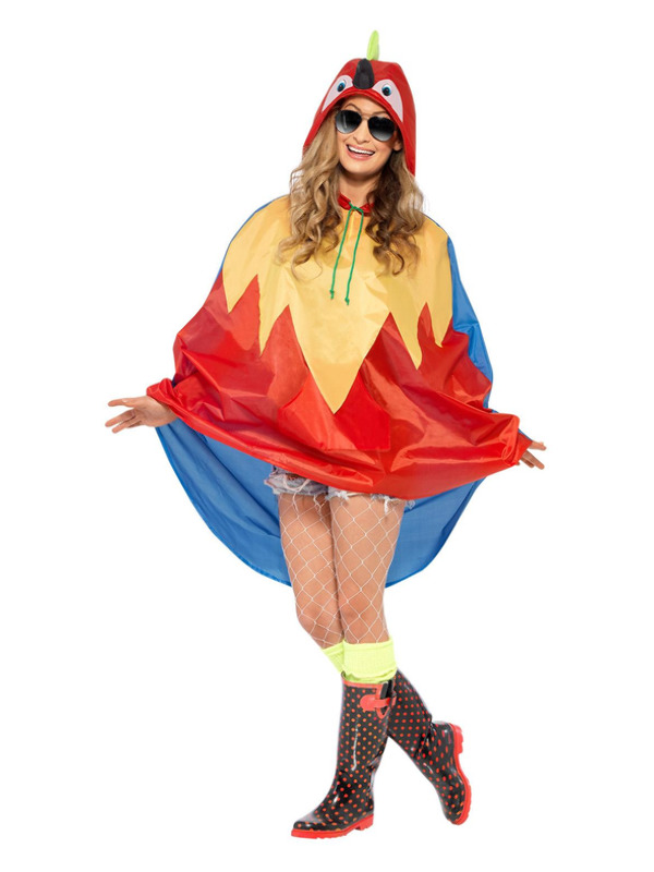 Parrot Party Poncho, Red