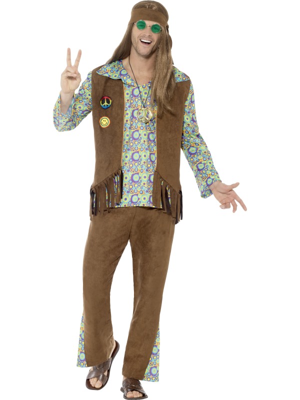 60s Hippie Costume, with Trousers, Top, Waistcoat