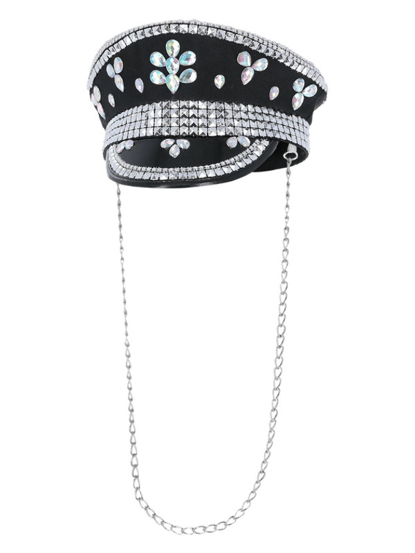 Fever Deluxe Sequin Studded Captains Hat, Black