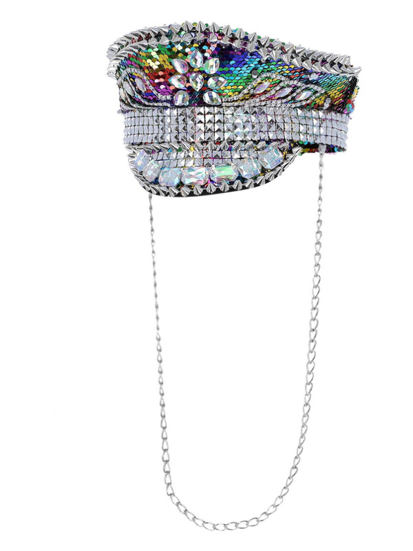 Fever Deluxe Sequin Studded Captains Hat, Rainbow
