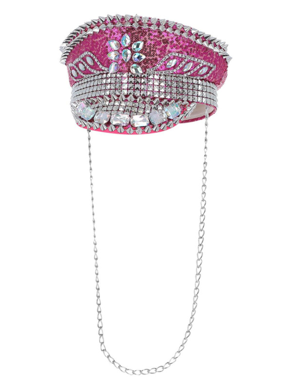 Fever Deluxe Sequin Studded Captains Hat, Hot Pink