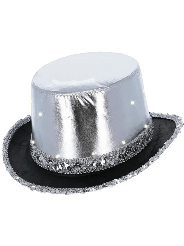 LED Light Up Metallic Top Hat, Silver 