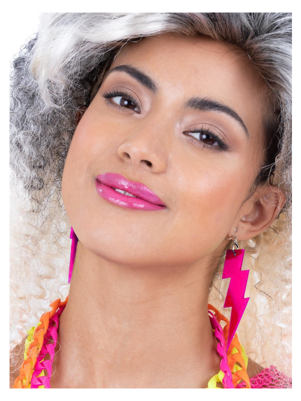 80s Neon Lightning Bolt Earrings, Pink