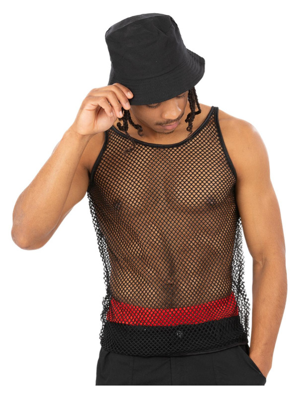 90s Unisex String Vest, Black