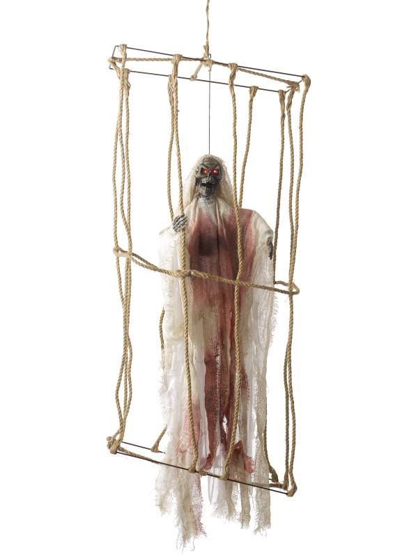 Animated Hanging Caged Skeleton Decoration