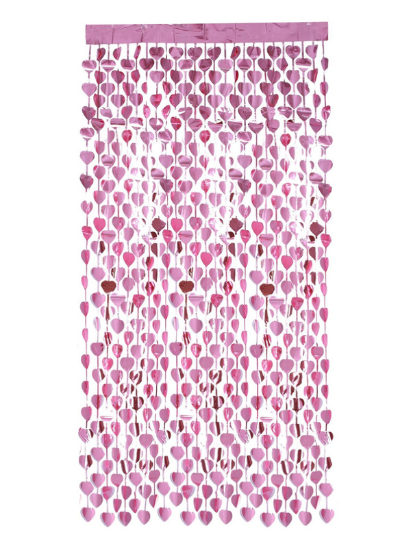 Heart Foil Curtain Backdrop, Pink